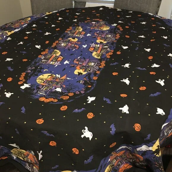 Fabric Halloween Haunted House Oblong Tablecloth 60x80  WTappestryShelf - Picture 5 of 8